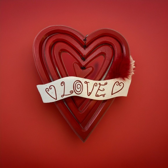 The Unbranded Brand Other - VALENTINE'S DAY HEARTS HANGER Door Wall Art SIGN Hanging Plaque w/feather accent